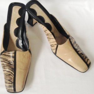 J. Renee Black /Tan Animal Design Mules